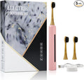 Bamboo Electric Toothbrush for Adults丨Rechargeable Electric Toothbrush with 3 Non Toxic Charcoal Infused Bamboo Brush Heads 5 Cleaning Modes 60 Days Battery Life IPX7 Waterproof-Pink