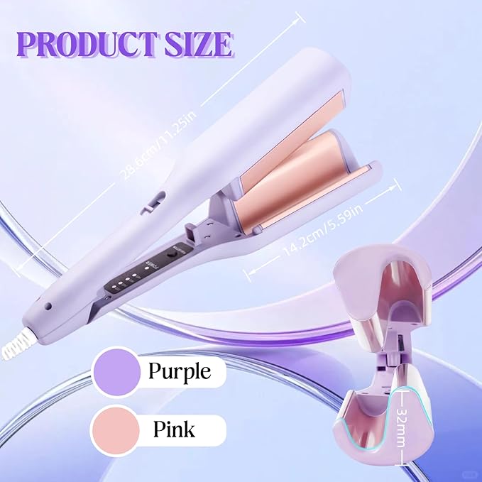Hair Styling Tool with Negative Ionic Technology 2025 French Wave Curling Iron 3D Curling Iron for Women Fast Heat 4 Gears Lasting Beach Waves (Purple)