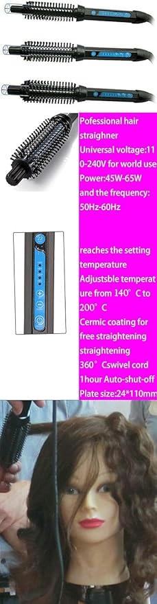 Curling Iron Brush Portable 3 in 1 Curling Tong for Short and Long Hair Coating with Ceramic Anti-Scald Curler Brush Curling Iron Wand Rollers Comb