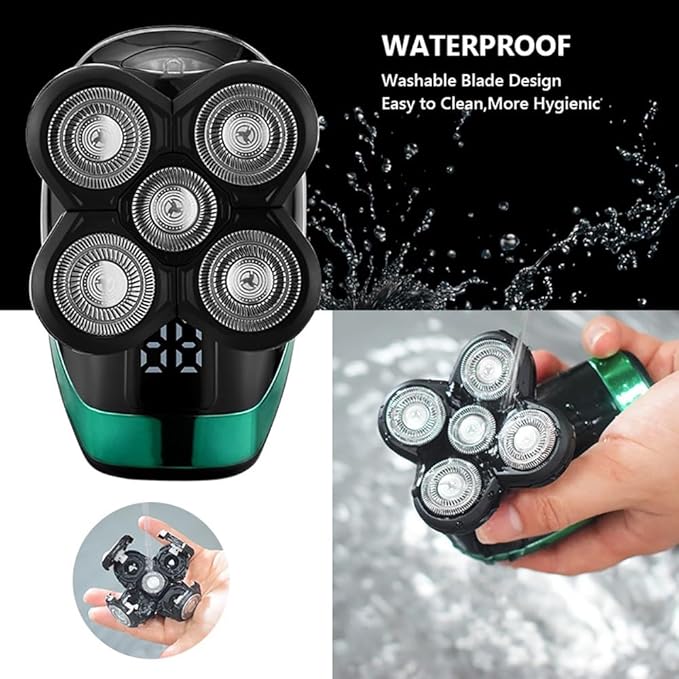 Head Shaver for Men 5 in 1 Rechargeable Electric Shaver Five Floating Heads Razors Hair Clipper Nose Ear Hair Trimmer Men Facial Cleaning Brush