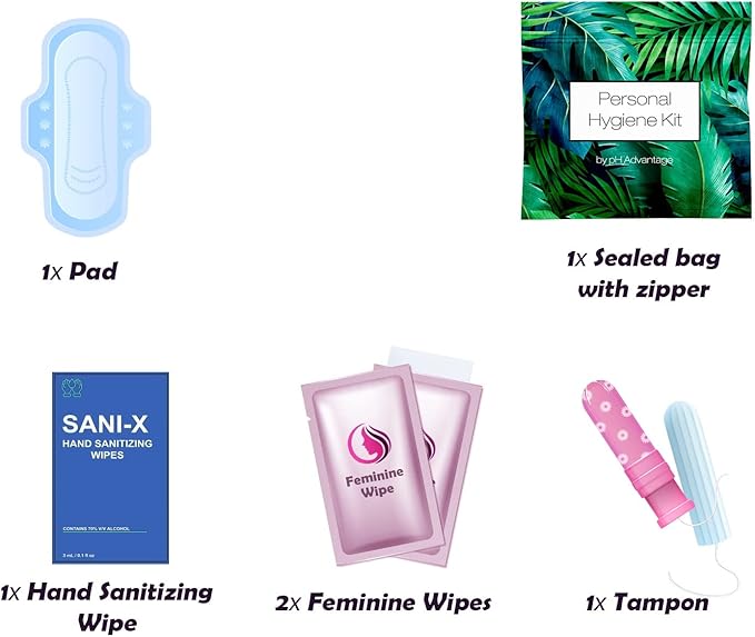 Menstrual Kit All-in-One 10 Pack | Convenience on The Go | Period Kit Pack for Travelling Tweens &amp Teenager | Individually Wrapped Feminine Hygiene Product (Green Ferns)