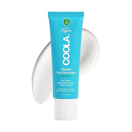 COOLA Organic Face Sunscreen SPF 30 Sunblock Lotion Dermatologist Tested Skin Care for Daily Protection Vegan and Gluten Free Cucumber 1.7 Fl Oz