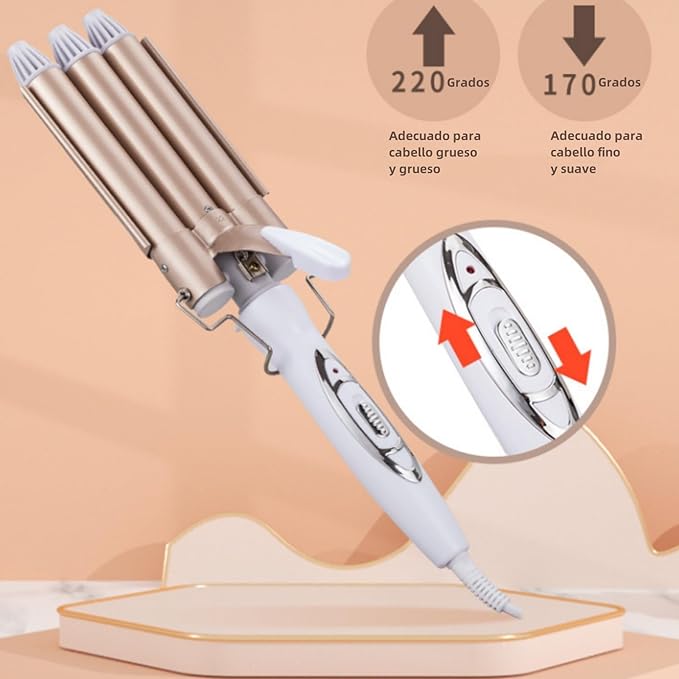 Electric Hair Curler Professional 3 Hair Curling Iron Hair Waver Hairdressing Styling Tool for Women or Girls 22mm (Champagne)(US)