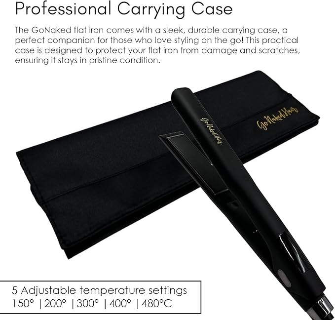 GoNaked Titanium Hair Straightener Professional Styling Tool for Hair Salon-Quality High Heat 480 Degree Flat Iron with Carrying Case 1.25 Floating Titanium Plates