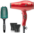 Parlux 385 Powerlight Ionic and Ceramic Red Hair Dryer with Miracle Large Detangling Brush Mint Green – Lightweight Blow Dryer and Dual Bristle Brush for Smooth Frizz-Free Hair