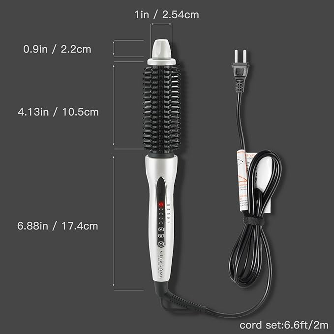 MIRACOMB Professional Hair Curler Straightening Brush | Ceramic Heated Round Brush | 1 Comb Flat Iron Straightener | Anti-Frizz Curl Wand Iron Roller with 5 Heat Settings Cool Touch Auto off White