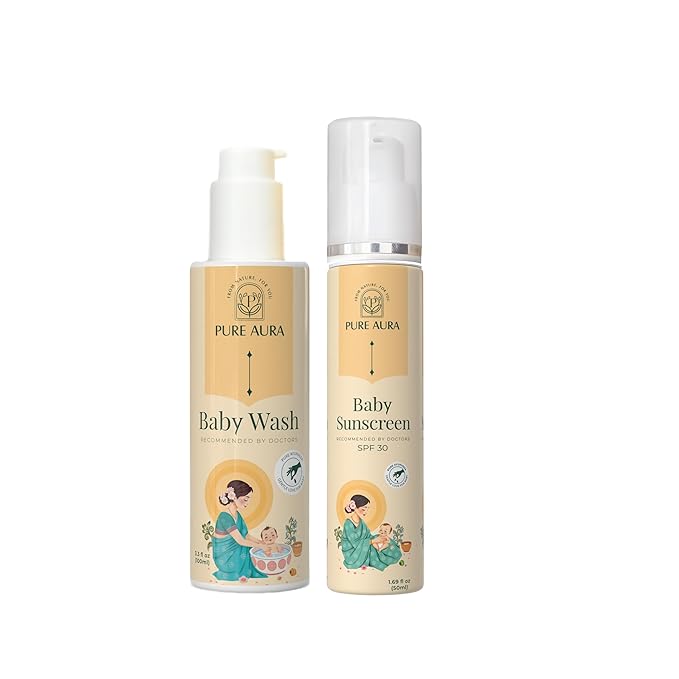 Pure Aura Baby's Sun Safe Duo Ayurvedic Sunscreen SPF 30 and Baby Wash Sun Protection and Skin Nourishment for Babies
