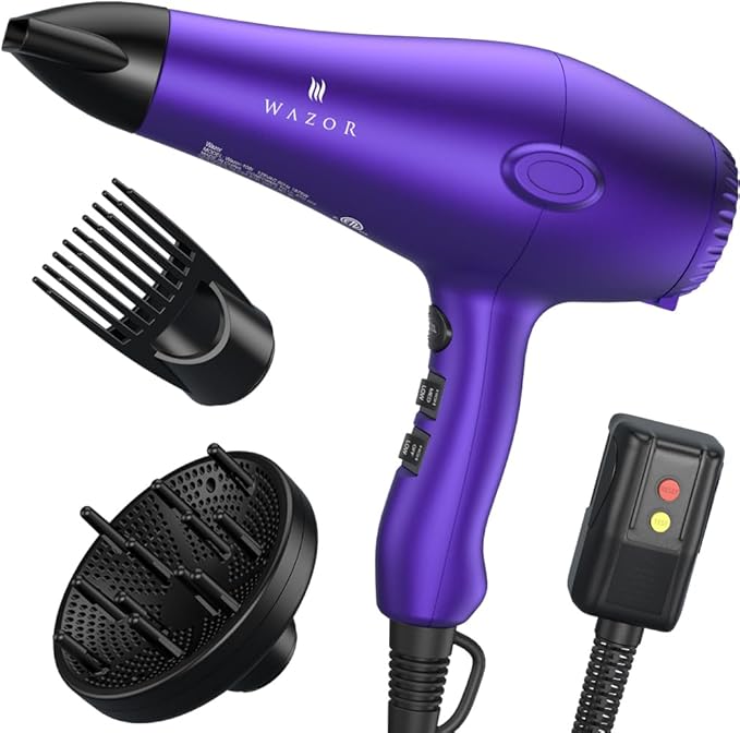 Powerful Hair Dryer- 1875W Professional Ionic Blow Dryer with 3 Attachments (Diffuser Nozzles Combs) 2 Speed 3 Heat Settings &amp Cool Shot Lightweight ALCI Safety Plug