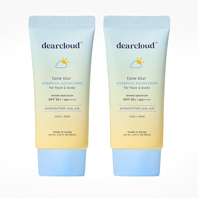 dearcloud Tone Blur Essence Sunscreen Duo – SPF 50 (1.69 fl oz) – Korean Sunscreen for Face with Aloe &amp Cica – Blurring Primer (2 Pack)