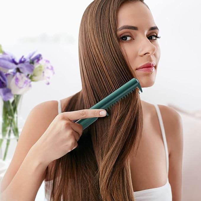 Professional Hair Straightener Tourmaline Ceramic Hair Curler Brush Hair Comb Straighteners Curling Hair Iron Hair Styler 17.5*4*2 cm Gray