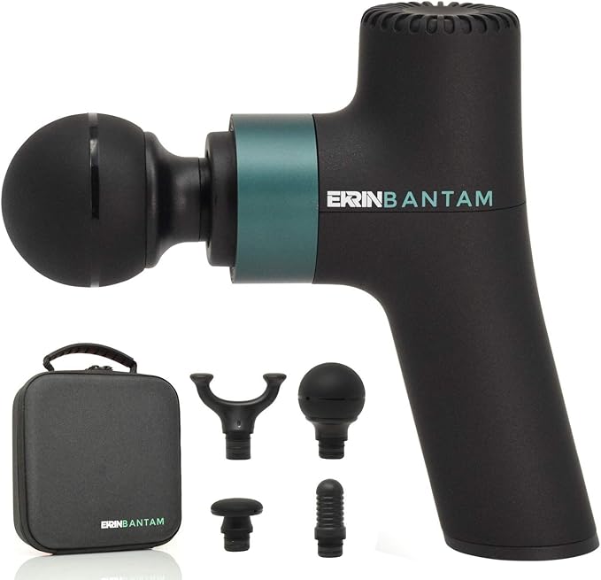 Ekrin Athletics Bantam Mini Massage Gun - Compact Deep Tissue Muscle Massager with Adjustable Speeds &amp 4 Attachments - Long Battery Life Lightweight Travel Friendly