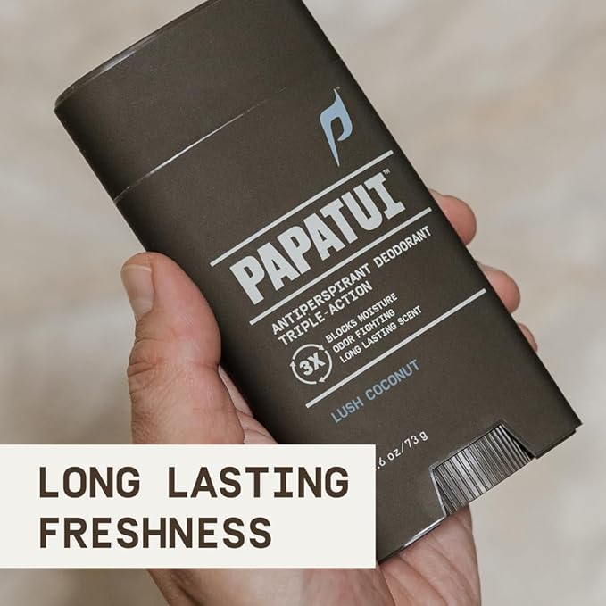 Papatui by Dwayne Johnson Triple Action Antiperspirant for Men | Sweat Control Odor Neutralizer &amp Skin Nourishing | Lush Coconut | 2.6 oz (Pack of 3)