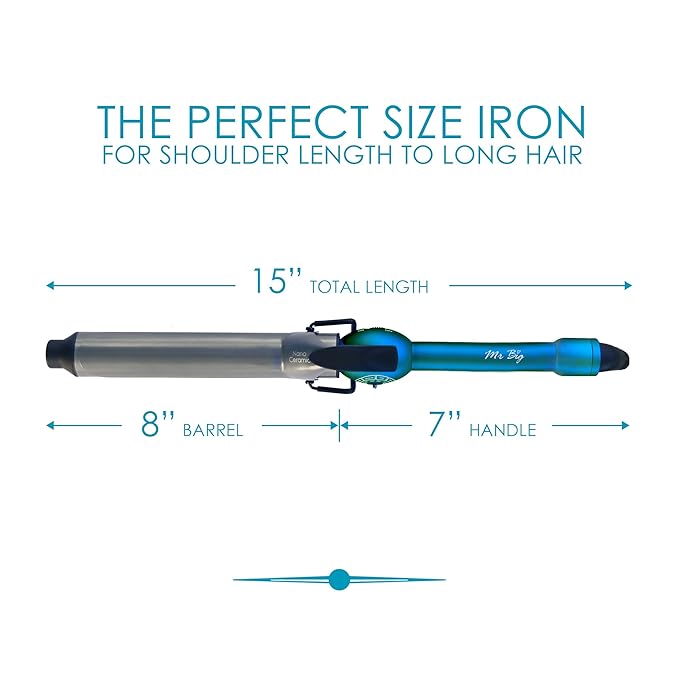 Mr Big Junior Hair Curling Iron - The Longest XL Styling Curling Irons for Long Hair (Aqua 8 Barrel1.25 Diameter)