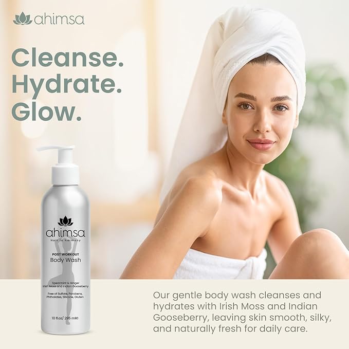 Ahimsa Gentle All Natural Body Wash for Women Moisturizing Body Wash Sensitive Skin Dry Skin &amp All Complexions Invigorating Spearmint &amp Ginger Antioxidant-Rich Plant-Based Sulfate Free (10