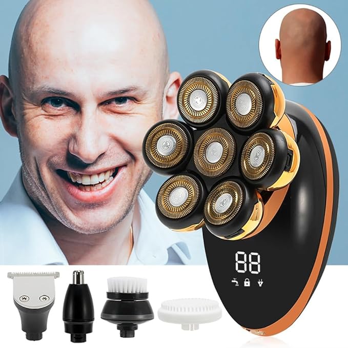 Head Shaver for Men 5 in 1 Men 7D Floating Men Electric Shaver Wet Dry Beard Hair Trimmer Electric Razor Rechargeable Bald Head Shaving Machine LCD Display