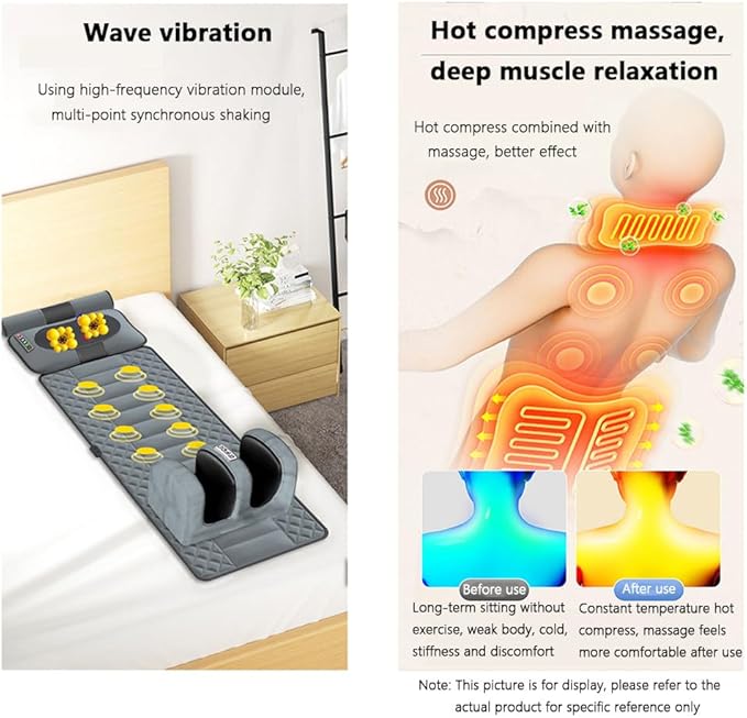 Back Massager Heated Massage Seat Cushion Nine-Level Intensity Adjustment 10/20/30 Minute Timer 10 Vibration Motors Leg and Foot Kneading Foldable Suitable for Home and Office Use