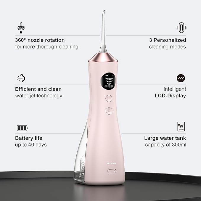 Water Dental Flosser for Teeth Portable Cordless Water Flosser with 300ML Rechargeable with Type-C IPX7 Waterproof Water Flossers for Adults with 3 Intensity Modes and 3 Flossing Tips