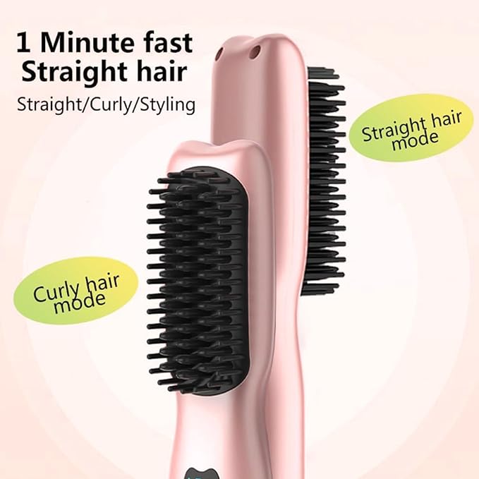 Cordless Hair Straightener Brush 11 Temperature Adjustment Fast Heating Antiscald Portable Straightening Brush for Different Hair Types