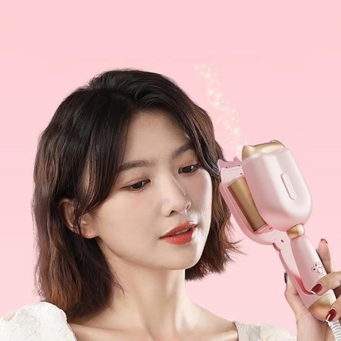 32mm Hair Waving Iron 2 Barrels Hair Wave Curling Iron with Four Temperature Control Ceramic Hair Curler Crimper Pink