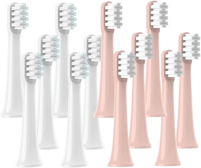 12 PCS Compatible for T100 Brush Heads Replaceable Sonic Toothbrush Soft Bristle Clean Nozzles(6White6Pink)