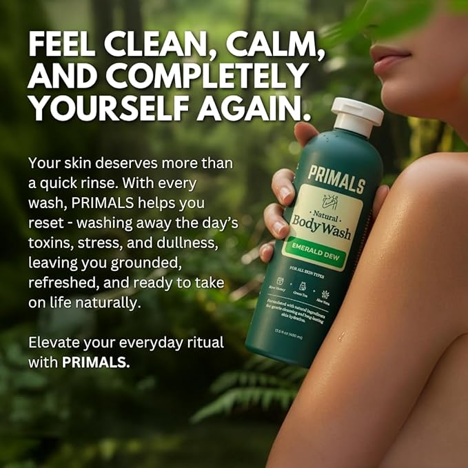 PRIMALS Natural Body Wash - Aloe Vera Raw Honey Green Tea - Natural Ingredients - Zero Artificial Fragrances Sulfates Parabens or Dyes - 13.5 Fl Oz