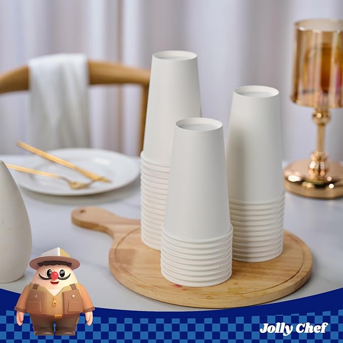 JOLLY CHEF 180 Count 16 oz Coffee Cups White Drinking Paper Cups for Coffee Water Juice or Tea Suitable for Party Picnic Travel and Events