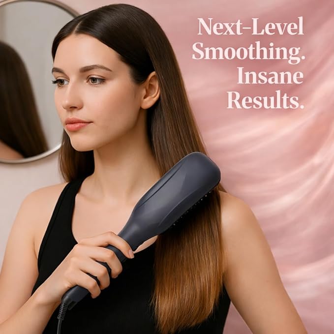Speedy Precision Hair Straightener Brush Get Sleek Hair Literally in Minutes Clear LED Screen Display 170-430°F Remembers Favorite Temp. Curved Design for Scalp Comfort. Hot Air Release
