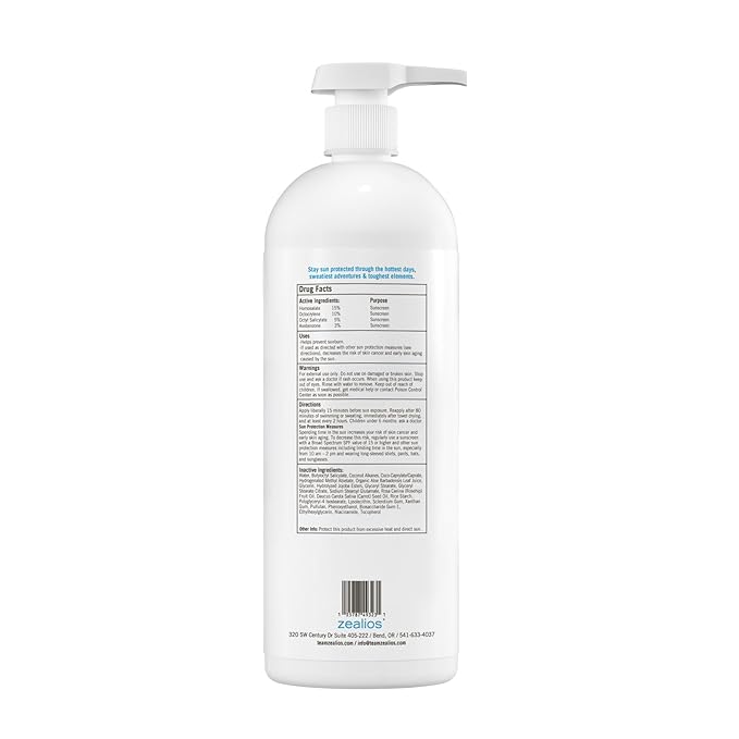 Zealios Sport Performance Ultralight SPF 50 Sunscreen +Hydration 32 oz Bottle Plus 2 oz Travel Bottle Broad Spectrum Water &amp Sweat Resistant (80 min) Non-Greasy for Swimming Running &amp Cyc