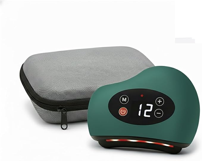 Foot Scraper - Heated Gua Sha for Plantar Fasciitis and Deep Tissue Massage 4-in-1 Vibration Device for Muscle Care (Green + Travel Storage Bag)