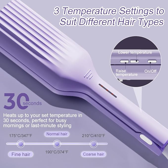 Beach Wave Curling Iron for Women 36mm (1.41”) Hair Crimper with 3 Temperature Settings Fast Heating Ionic Hair Curler Tool with Intelligent Power Off for Hair Styling (Purple)