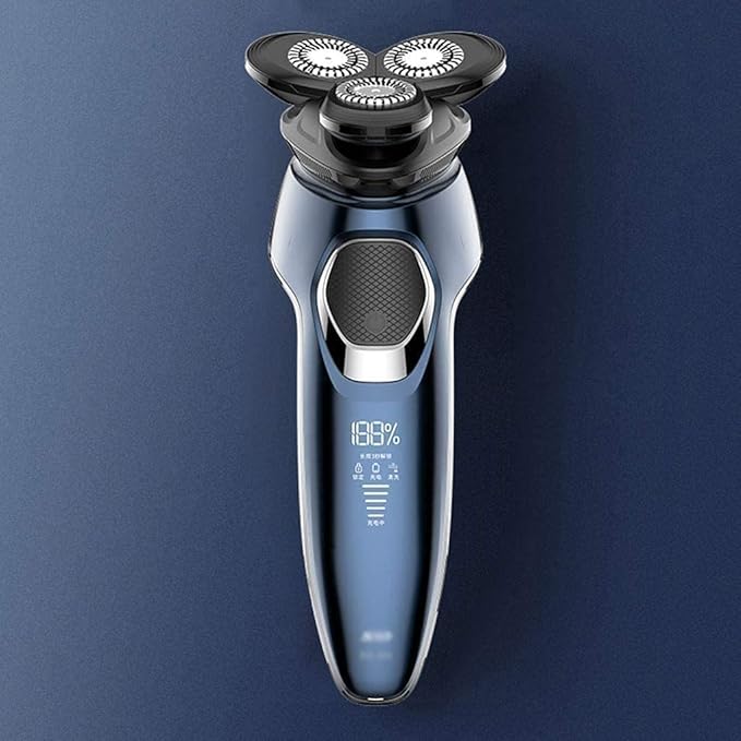Electric Shavers for Men Mens Electric Razor Dry Wet Waterproof Man Rotary Facial Shaver USB Rechargeable Led Display Blue