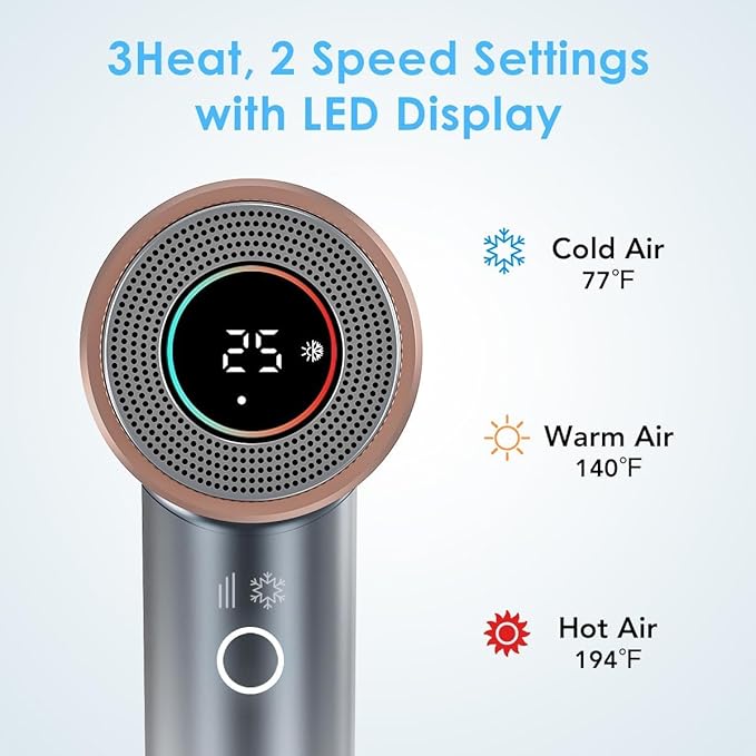 WHALER'S Professional Hair Dryer Ionic 1400W Fast Drying 4 Speed/Heat Settings &amp Cool Shot Dual Voltage for Travel Includes Diffuser+Concentrator+Replacement Brush (1.4kW 120V-240V) (Black)