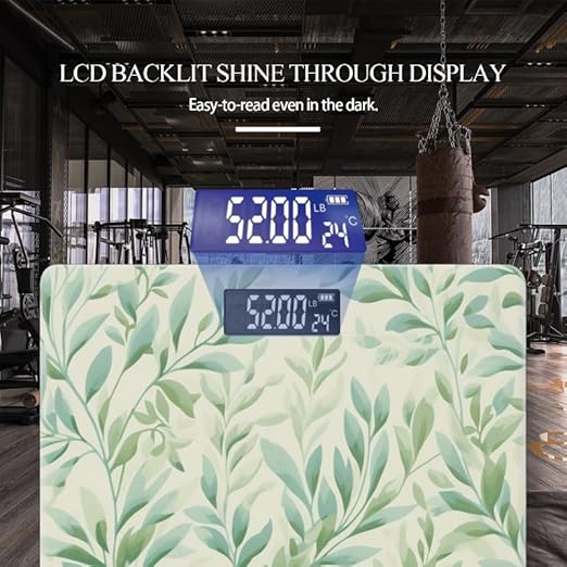 Digital Scale for Body Weight Highly Precision Bathroom Weight Scale 400 lbs with Backlit Display Personalized Scale for Home-Watercolor Light Green Willow Leaves Pattern