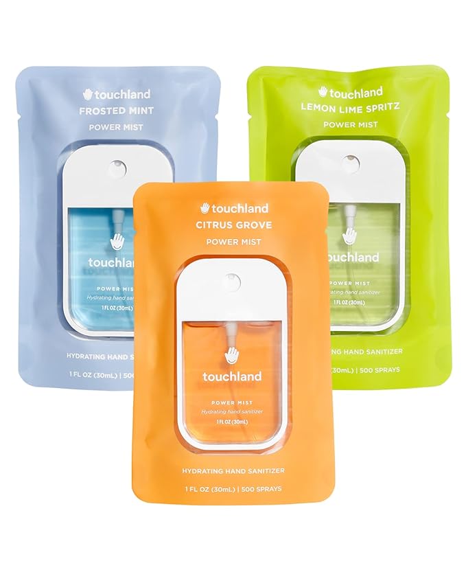 Touchland Hydrating Hand Sanitizer Spray – Fresh Trio Set (Frosted Mint Citrus Grove Lemon Lime) – 3 x 1 FL OZ Travel Size Mists