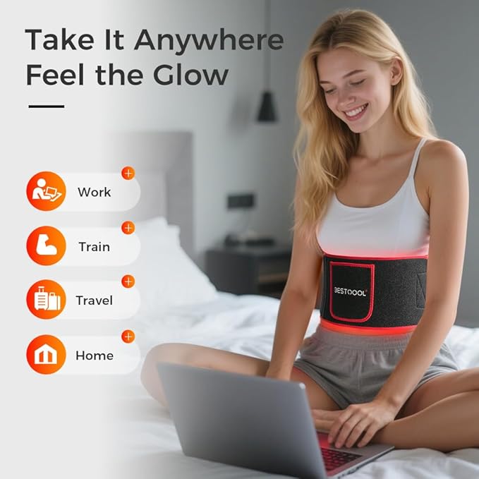 BestQool Red Light Therapy Belt Infrared Light Therapy &amp Red Light Therapy for Body Pads Wearable Wrap for Knee Waist Elbow Infrared Red Light Therapy Portable Red Light Belt for Wellness