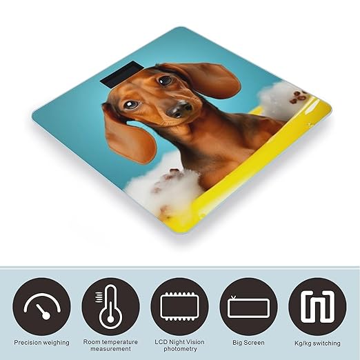 Dachshund Dog Scale for Body Weight Sturdy Tempered Glass Weighing Scales with LCD Display Accurate Digital Bathroom Scale Convenient Body Fat Smart Scales Easy Read