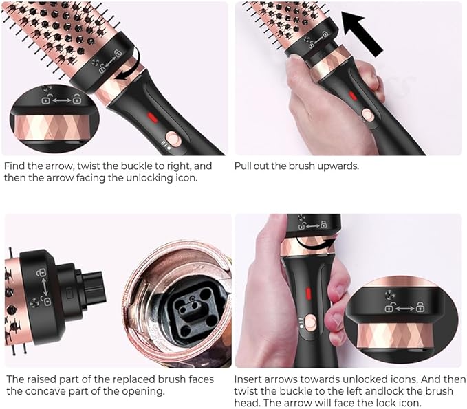 ISAGIY 3-in-1 Electric Hair Curling Irons with Detachable Head Thermal Brush Set for Voluminous Style Non-Blowing Heated Round Brush with Adjustable Temp