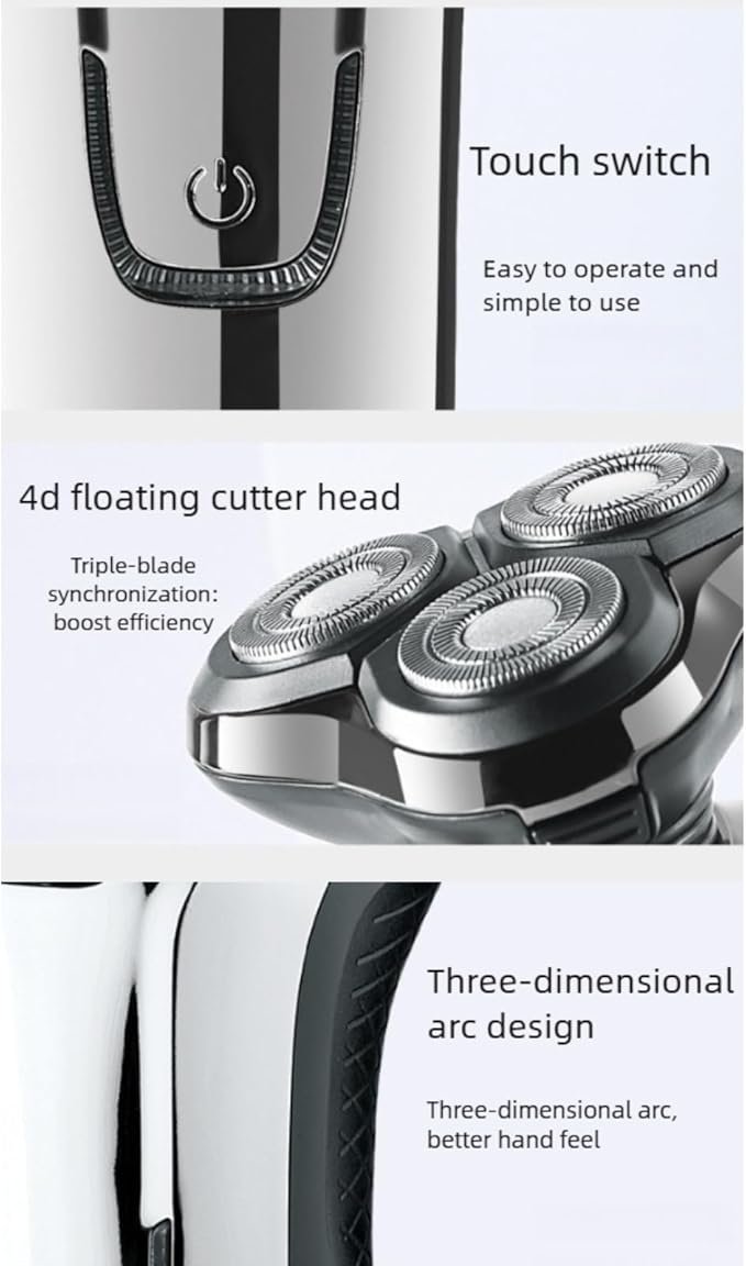 Sekoda Electric Shaver for Men Waterproof Rotary Beard Trimmer with Rechargeable Floating Heads &amp LED Display Wet/Dry Cordless (White)