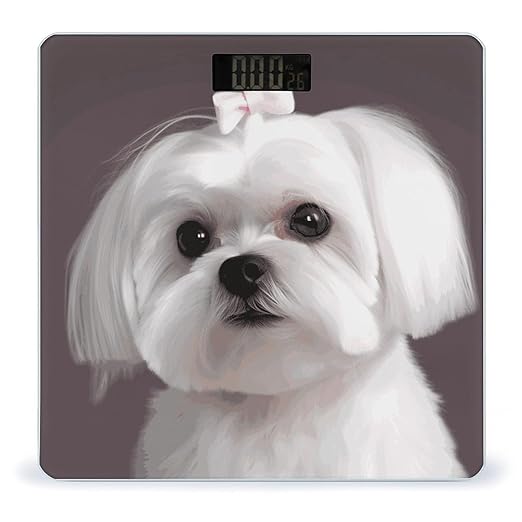 Lovely Maltese Dog Weight Scale Large Bathroom Scales Digital Weight with Bright LED Display Non Slip Automatic Weighing Scale Fashion Weighing Machine for Body