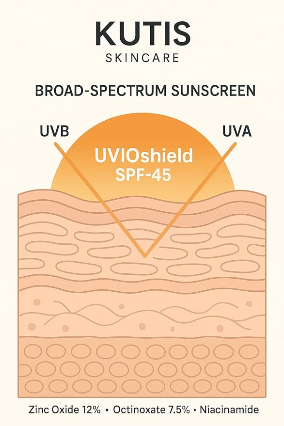 KUTIS UVioShield Medical Grade Broad-Spectrum Sunscreen SPF 45 with Zinc Oxide Octinoxate Niacinamide for UVA/UVB Protection 2 oz