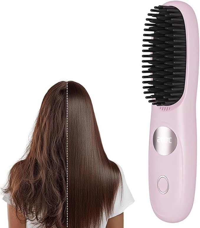 Go Brush Pro 2026 Upgraded Go Brush Pro Portable Straightener Brushs for Travel Cordless Fast Heating Hair Straightener with LCD Temperature Display Smooth Frizz (red)