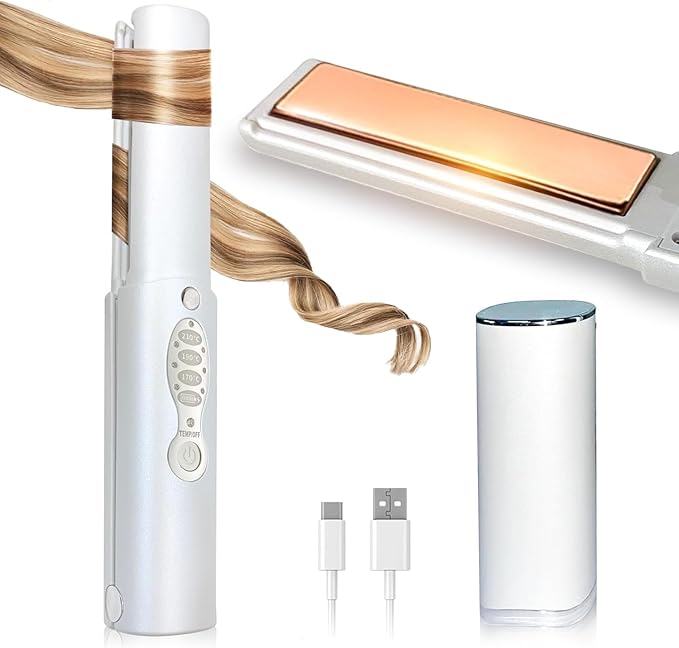 Cordless Hair Straighteners - 5000 mAh Portable Flat Iron Travel Wireless Hair Straightener 2 in 1 with Max. 210℃/410℉ Heats Up in Seconds for Thin-Long &amp Short Hair
