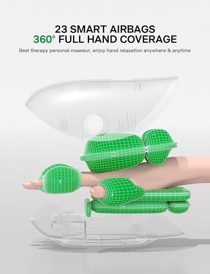 Medisana Hand Massager with Heat and Compression Cordless Hand Massager for Arthritis and Carpal Tunnel Relief Knuckle Stretching Massage Birthday Christmas Gifts for Men Women Dad Mom-Green
