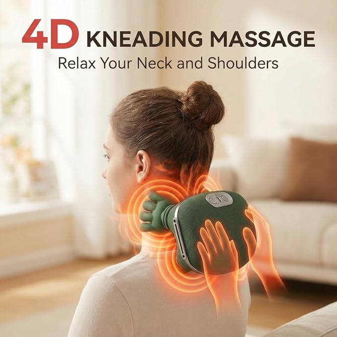 Neck Massager with Heat Shiatsu Massager for Neck and Back with 4D Kneading Portable Electric Shoulder Massager for Pain Relief Rechargeable Deep Tissue Massager for Home Office Travel Use