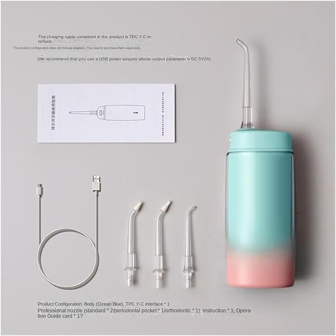 BAIR V2 Small Mini Dental Flusher Portable Electric Cleaner Home Dental Cleaning Water Floss 4 Nozzles. (32-33 34-35 36-37 38-39 40-41 42-43 44-45 46-47 : Lanyu)