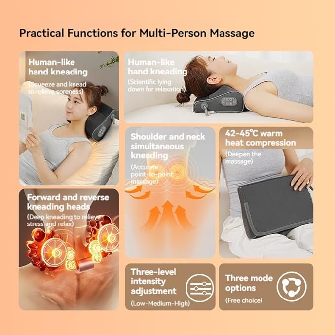 Shiatsu Back and Neck Massager with Heat - Electric Kneading Deep Tissue Massage Pillow for Relief Back Massage Gift for Mom and Dad