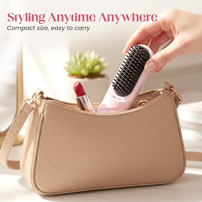 Brush Pro 2026 Hair Straightener Brush Cordless Hair Straightener for Short or Long Hair Portable Hair Comb for Travel 4 Temps 300 Million Negative Ionic (Black)