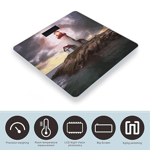 Lighthouse Scale for Body Weight Highly Accurate Digital Bathroom Body Scale Digital Bathroom Scales for People Anti-Slip Large LCD Display Smart Scales