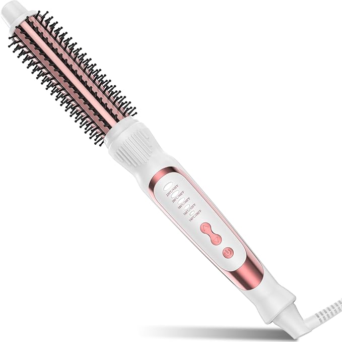 Heated Round Brush Ceramic Tourmaline Ion Curling Iron Hot for Fluffy Thermal Brush Curling Wand Suitable for All Hair Types Tool (White 1 inch)