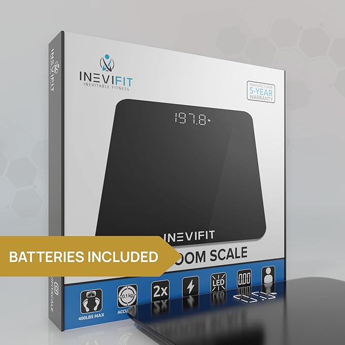 INEVIFIT Bathroom Scale &amp Digital Kitchen Scale Fitness Bundle Complete Body Composition and Nutrition Tracking Solution with Batteries Included
